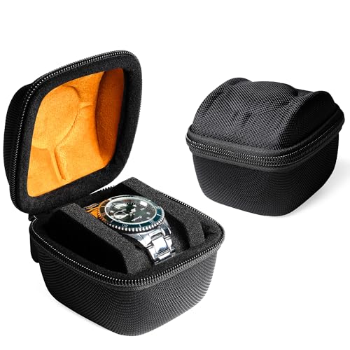 Single watch case for travel, hard Watch Organizer box for Men and Women with microfiber lining, fit large and small watches - size: 1 slot