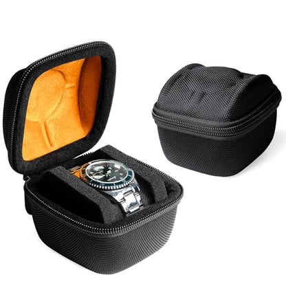 Single watch case for travel, hard Watch Organizer box for Men and Women with microfiber lining, fit large and small watches - size: 1 slot
