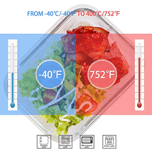 AILTEC Glass Food Storage Containers with Lids, [18 Piece] Glass Meal Prep Containers, Containers for Food Storage with Lids, BPA Free & Leak Proof (9 Lid & 9 Container)