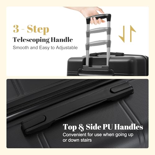 Merax Luggage Set 6 Piece,Lightweight Hardshell Suitcase with Double Spinner Wheels Handle Password Lock,14 IN Cosmetic Case 20/24/28 IN Luggages with Duffel Bag and Toiletry Bag,Black - color: Black, style: 14+20+24+28+bags