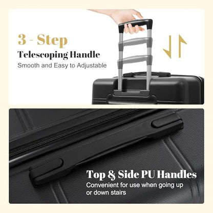 Merax Luggage Set 6 Piece,Lightweight Hardshell Suitcase with Double Spinner Wheels Handle Password Lock,14 IN Cosmetic Case 20/24/28 IN Luggages with Duffel Bag and Toiletry Bag,Black - color: Black, style: 14+20+24+28+bags