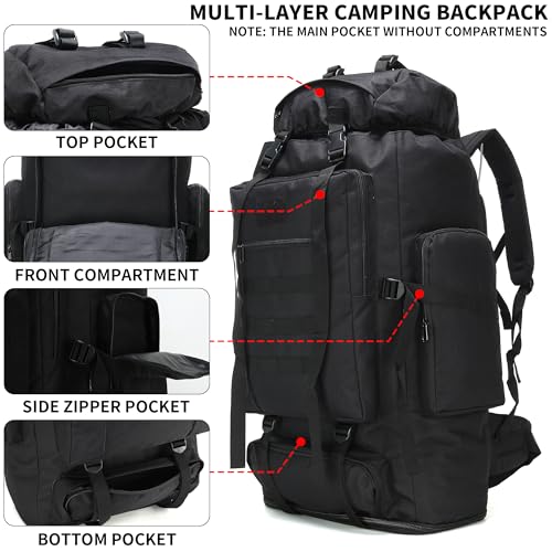 Hiking Backpack for Men 70L/100L Camping Backpack Military Rucksack Molle 3 Days Assault Pack for Climbing | Camping Backpack - color: 100l-black