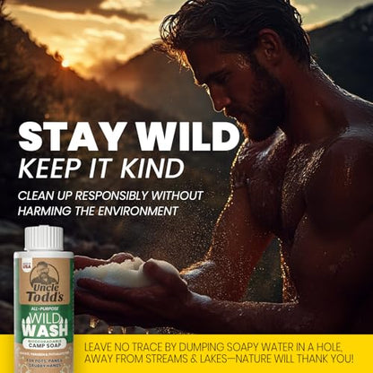 Uncle Todd's Wild Wash Biodegradable Soap, Camping Soap Ideal for Dishes, Body, Hands, and Clothes - 4oz, Sage Scent