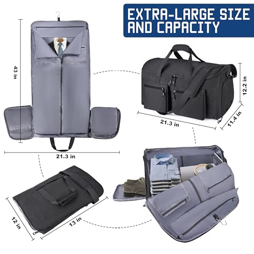 HILOMON Convertible Duffle Bags for Travel Carry On Suit Duffle Bags with Shoulder Strap 2 in 1 Hanging Garment Duffle Bag for Men Women - color: Black