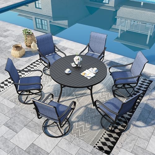 Sophia & William Outdoor Dining Set Patio Dining Set for 6 Round Patio Table and Chairs Set 7 Pieces Patio Set with Swivel Patio Chairs 54" Metal Table for Garden Pool All Weather Blue - color: Blue, size: 54" Round