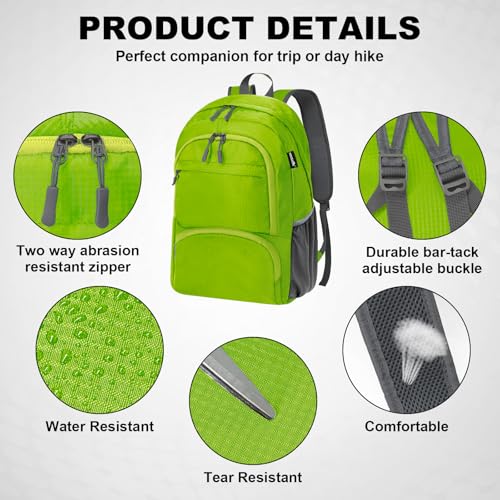 HOLYLUCK 20L Lightweight Packable Hiking Daypack Foldable Backpack for Men Women Small Travel Outdoor Foldable Shoulder Bag-green - color: Green