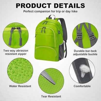 HOLYLUCK 20L Lightweight Packable Hiking Daypack Foldable Backpack for Men Women Small Travel Outdoor Foldable Shoulder Bag-green - color: Green