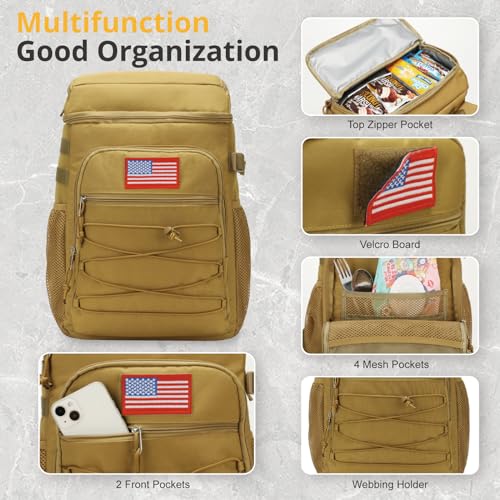 25L Backpack Cooler Keep All Drink Cold for Long Periods of Time Cooler Backpack Insulated Waterproof Portable High Durability Small Cooler Backpack with Compartment for Hiking Camping Beach - color: Brown