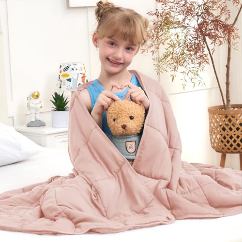 Pink Weighted Blanket Kids 3lbs, 36"x48", Cooling Heavy Throw Blanket for 20-40lbs, Microfiber Soft Thick Big Blankets Weighted Comforter Breathable Gift - color: Pink, size: 36"x48"-3lbs