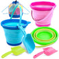 JOYIN 3 Packs Foldable Pail Bucket with Shovels & Mesh Bag, Collapsible Buckets Multi Purpose for Beach, Camping Gear, Beach Party, Fishing, and Fun Summer Activities (Blue/Pink/Green) - color: Blue/Pink/Green
