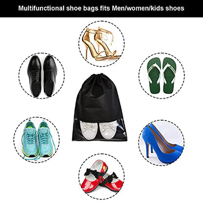 8PCS Travel Shoe Bags with Rope for Men and Women Large Shoes Pouch Organizers - color: Black