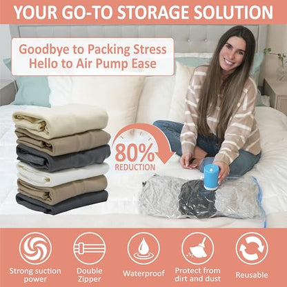 Cozy Essential Travel Vacuum Storage Bags with Rechargeable Cordless USB Pump for Luggage, Suitcase, Carry-on Size Vacuum Seal Compression Space Saver Bags for Clothes and Clothing, 16 Combo