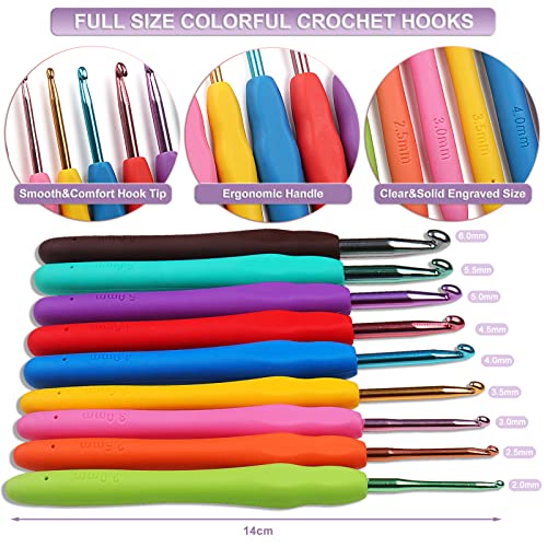 Aeelike Beginner Crochet Kit, 59pcs Crochet Starter Kit for Adults and Kids, Basic Crochet & Knitting Supplies Kit for Beginners,Travel Crochet Kit Small with Purple Storage Bag - color: light purple