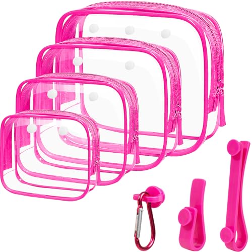 4 Pack Clear Bogg Beach Makup Bag Accessories with 3 Pack Insert Hooks for Bogg Bags, Clear Bogg Makeup Pouches Phone Holder for Bogg Bags Divider Storage Inner Compatible Pouch Travel Cosmetic Bag - color: 7Pack Rose