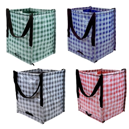 DURASACK Heavy Duty Storage Tote Bag 22-Gallon Rugged Woven Polypropylene Moving Bag, Reusable Self-Standing Design, Holds up to 500 Pounds, Pack of 4, Gingham Multicolored - color: Gingham Multicolored, size: Pack of 4