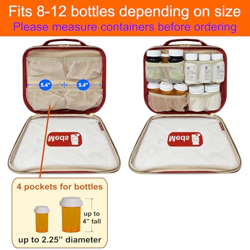 Large Travel Pill Bottle Organizer, Clear Medicine Bag, 2 Zipper Compartments with Divider and Mesh Pockets, Easy View of Medications, Medical Supplies, and Toiletries, PVC - Red - color: - Pvc Red, size: L (Pack of 1)