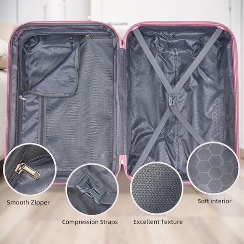 LARVENDER Luggage Sets 5 Piece Hardside Expandable Suitcase with Wheels Lock,PC+ABS Hardside Lightweight Rolling Suitcase for Women and Men,Peach Sparkling - color: Peach Sparkling, size: 5 Piece Set (20/24/28/DB/TB)