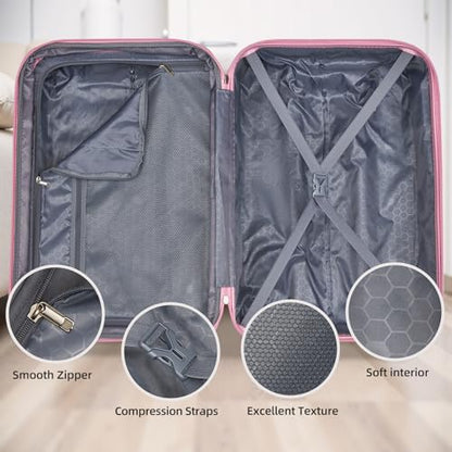 LARVENDER Luggage Sets 5 Piece Hardside Expandable Suitcase with Wheels Lock,PC+ABS Hardside Lightweight Rolling Suitcase for Women and Men,Peach Sparkling - color: Peach Sparkling, size: 5 Piece Set (20/24/28/DB/TB)