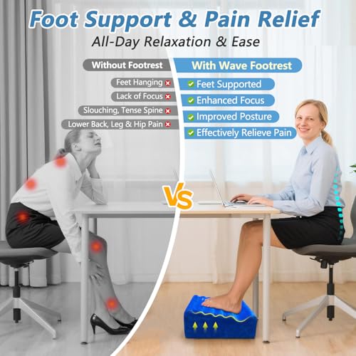 Underdesk Foot Rest for Office Under Desk at Work, Ergonomic Footrest Stool Massage Leg Rest Elevation Cushion for Couch Computer, Feet Support Foam Elevator Footstool Pillow