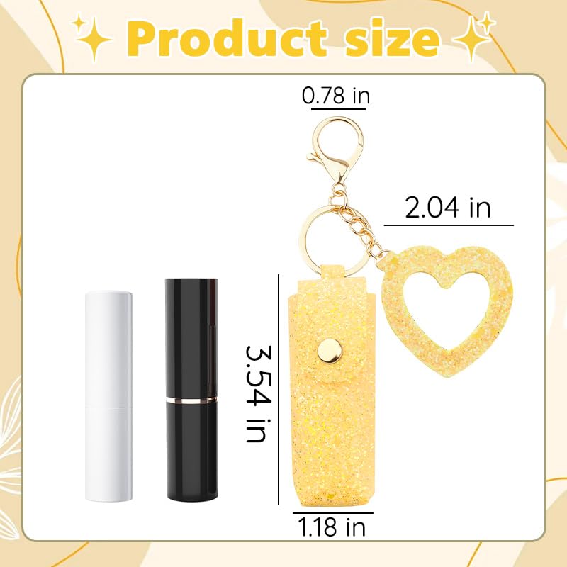 Sisadodo Glitter Lip Oil Holder Key Chains for Woman Lipstick Case with Mirror Lip Balm Keychain for Lipstick Case Keychain - color: Yellow-heart