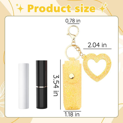 Sisadodo Glitter Lip Oil Holder Key Chains for Woman Lipstick Case with Mirror Lip Balm Keychain for Lipstick Case Keychain - color: Yellow-heart