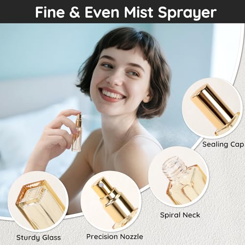 Segbeauty 0.34oz Empty Travel Perfume Bottle, 10pcs Glass Portable Perfume Atomizer Refillable, 10ml Mini Cologne Spray Bottles, Small Travel Sample Cologne Bottles with Clear Transfer Tool Set - color: Black Pink Gold Gray Blue, style: Mini Bottle Set
