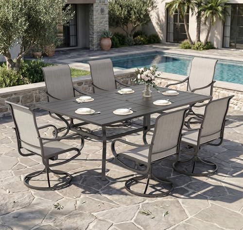 Sophia & William Outdoor Dining Set for 6 Patio Dining Sets 7 Pieces Outdoor Table and Chairs Set with Swivel Patio Chairs 60"x 38" Metal Table for Garden Pool All Weather (Grey) - color: Grey, size: 60" Rectangular