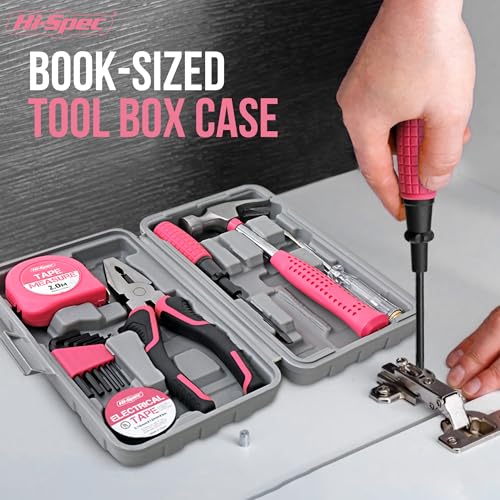 Hi-Spec Mini Tool Kit: Pink Basic Tool Box for College/Dorm, Home & Office DIY. Household Basic Repairs in a Portable Case - color: Pale Pink