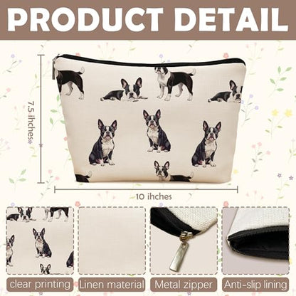Boston Terrier Dog Makeup Bag, Boston Terrier Lovers Gifts Cosmetic Bag for Women, Dog Mom Lovers Owner Gifts for Women Christmas, Pet Lover Gift Zipper Travel Makeup Pouch for Purse - color: boston terrier