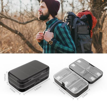 FYY Weekly Pill Organizer with Labels,8 Compartments Travel Daily Pill Case Airtight Moistureproof Large Pill Box to Hold Vitamins, Fish Oil, Supplements,Cotton Swab and Bandages-Black - color: Black