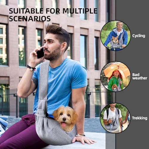 Dog Carrier Sling - Reversible Puppy Carrier Purse with Storage Pocket, Hand-Free Dog Sling Carrier for Carry Small Dogs and Cats, Travel Safety Harness, Dog and Cat Harness (Gray) - color: Gray