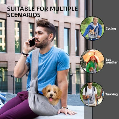 Dog Carrier Sling - Reversible Puppy Carrier Purse with Storage Pocket, Hand-Free Dog Sling Carrier for Carry Small Dogs and Cats, Travel Safety Harness, Dog and Cat Harness (Gray) - color: Gray