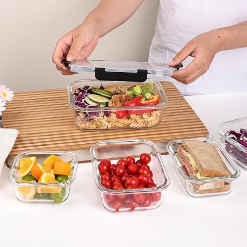 Liuruiyu 8 Pack Glass Food Storage Containers with Lids, Meal Prep Containers, Airtight Bento Boxes with Leak Proof Locking for Microwave, Oven, Freezer and Dishwasher, BPA Free - color: transparent
