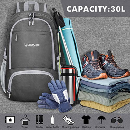 ZOMAKE Lightweight Packable Backpack 30L, Foldable Hiking Backpacks Water Resistant Compact Folding Daypack for Travel(Dimgray) - color: Dimgray