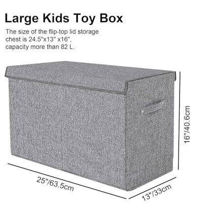 Collapsible Toy Storage Bin with Lid, 82L Large Capacity - Gray Neutral Space-Saving Organizer for Playroom, Bedroom & Nursery, Foldable Design - color: Gray