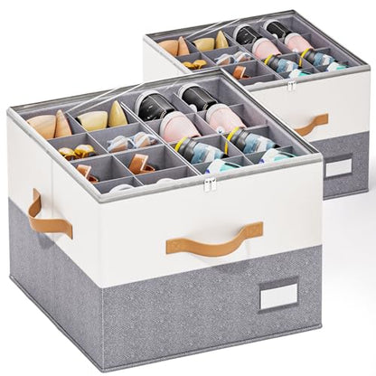 Dayacoco 2 Pack Shoe Organizer for Closet, Fits Up to 16-32 Pairs, Foldable Shoe Storage Organizer, Shoe Containers with Clear Cover, Large Shoe Boxes Boot Storage, Adjustable Dividers