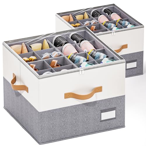Dayacoco 2 Pack Shoe Organizer for Closet, Fits Up to 16-32 Pairs, Foldable Shoe Storage Organizer, Shoe Containers with Clear Cover, Large Shoe Boxes Boot Storage, Adjustable Dividers