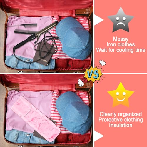 Shappy 2 Pcs Heat Resistant Hair Tools Bag Curling Iron Travel Case Cover Neoprene Flat Iron Holder Travel Case and Silicone Mat Pouch for Hot Hair Tools Storage Organizer(Pink Marble Style) - style: Pink Marble Style
