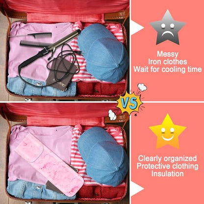 Shappy 2 Pcs Heat Resistant Hair Tools Bag Curling Iron Travel Case Cover Neoprene Flat Iron Holder Travel Case and Silicone Mat Pouch for Hot Hair Tools Storage Organizer(Pink Marble Style) - style: Pink Marble Style