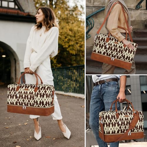 ITIEZY Weekender Overnight Bag for Women - Large Travel Duffel Bag with Shoe Compartment, Gym Duffel Bag Hospital Bag Carry On Tote Bags for Airplanes with Crossbody Bag Toiletry Bag 3Pcs Set - color: 8b-Brown