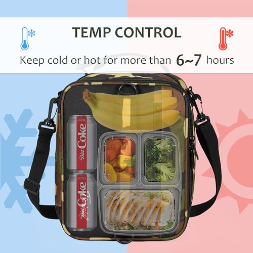Tirrinia Expandable Insulated Lunch Bag for Men Women – Leakproof Reusable Cooler LunchBox for Kids & Adults with Shoulder Strap, Perfect for Work, School, Office, Travel,Camo - color: Camouflage