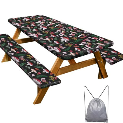 Picnic Table Cover with Bench Covers 6FT 3 Pcs Waterproof Windproof Aesthetic Camping Tablecloth with Drawstring Bag, Fitted for 6 Foot Rectangle Tables and Seats, 72 inch, Black Green Red - color: Black Green Red