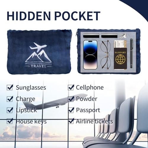 Travel Blanket and Pillow-2-in-1, Ultra-Soft&Compact,Airplane Blanket with Hand Luggage Belt and Backpack Clip,Travelers Accessories Gifts, 61x43 Inches（Navy） - color: Navy