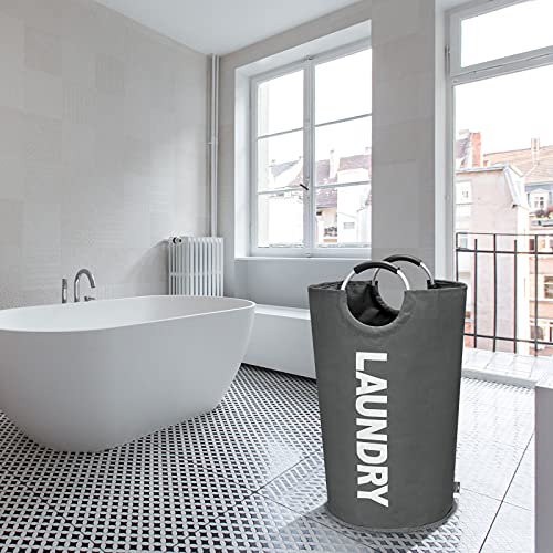 DOKEHOM 90L Large Laundry Basket, Collapsible Laundry Bag, Freestanding Tall Clothes Hamper, Foldable Washing Bin (Dark Grey) - color: Dark Grey, size: 90L