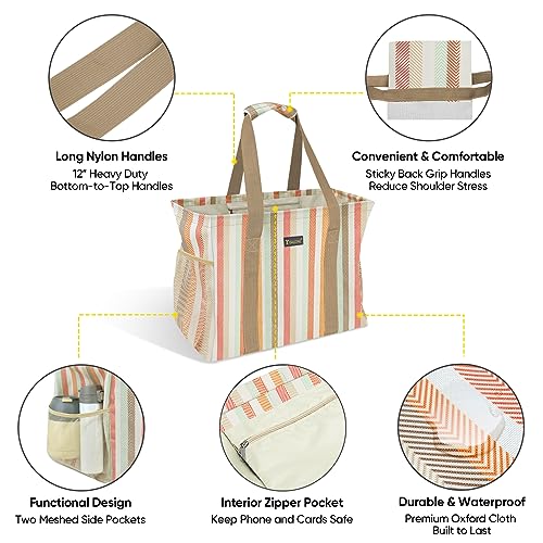 BALEINE Extra Large Utility Tote Bag with Reinforced Wire Frame, Reusable Grocery Bag for Shopping, Picnic (Color Strip, 16.5''x14''x10'') - color: Color Stripe, size: 16.5''x14''x10''
