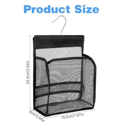 Mesh Shower Caddy Hanging, Black Organizer Bathroom Storage Bag with Hooks, Transparent Rotating Hanging Mesh Bath Baskets for College Dorm, Gym, Swimming, RV Travel, Elderly