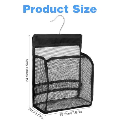 Mesh Shower Caddy Hanging, Black Organizer Bathroom Storage Bag with Hooks, Transparent Rotating Hanging Mesh Bath Baskets for College Dorm, Gym, Swimming, RV Travel, Elderly