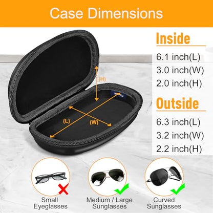 Fintie Sunglasses Case with Carabiner, Hard Shell Shockproof Sport Glasses Cases Travel Zipper Eyeglasses Holder, Black - color: Black
