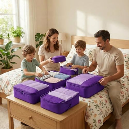4 Piece Compression Packing Cubes for 3–7 Day Travel, Space Saving Travel Organizers with Breathable Mesh, Double-Zipper Packing Cubes for Carry-On & Suitcases (Lavender) - color: Lavender