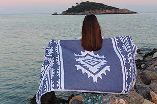 Bersuse 100% Cotton Cozumel Turkish Towel Beach Towel Bath Towel Dual Layer Peshtemal Beach Blanket Beach Essentials - 39x71 Inches, Dark Blue - color: Dark Blue3
